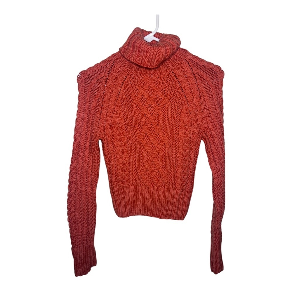 Express Y2K Orange 100% Merino Wool Cable-Knit Sweater Small
